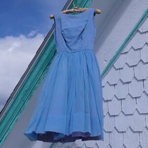 Vintage 1960s periwinkle blue chiffon fit and flare party dress